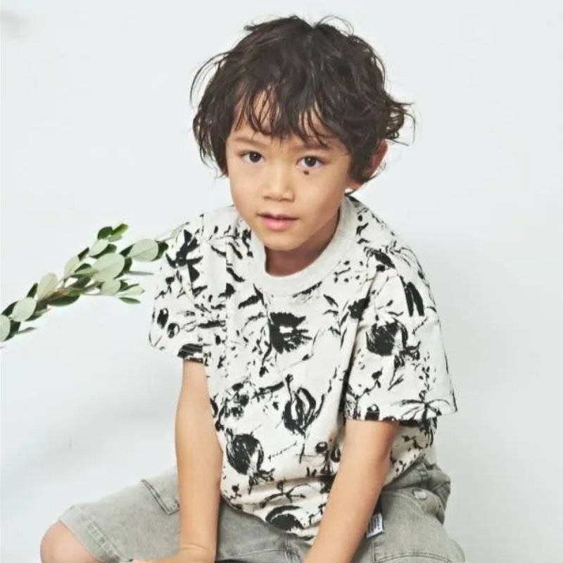 maarook「モノトーンフラワープリントTシャツ」(90-160cm)   【メール便送料無料】の画像