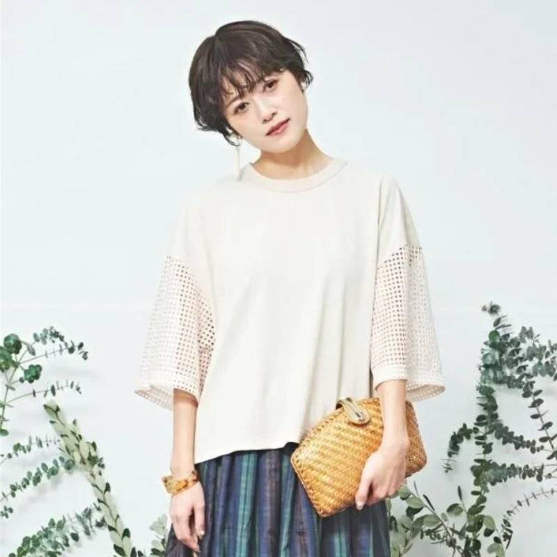 MUUNAA「接触冷感鹿の子天竺メッシュ袖Tシャツ」FREE   【メール便送料無料】の画像