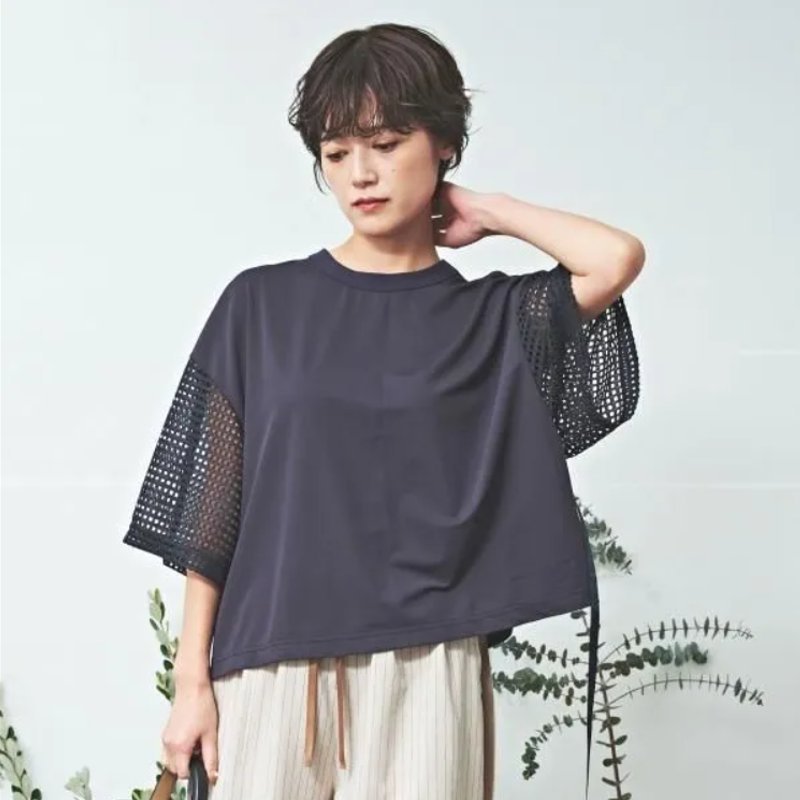 MUUNAA「接触冷感鹿の子天竺メッシュ袖Tシャツ」FREE   【メール便送料無料】の画像