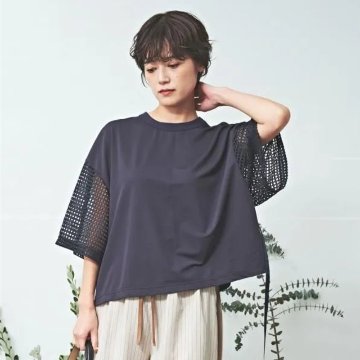 MUUNAA「接触冷感鹿の子天竺メッシュ袖Tシャツ」FREE   【メール便送料無料】の画像