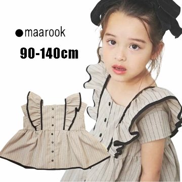 maarook「コットンリネンストライプフリルチュニック」(90-140cm)   【メール便送料無料】の画像