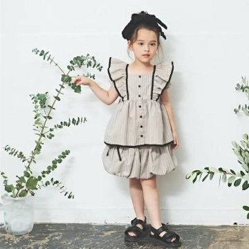 maarook「コットンリネンストライプフリルチュニック」(90-140cm)