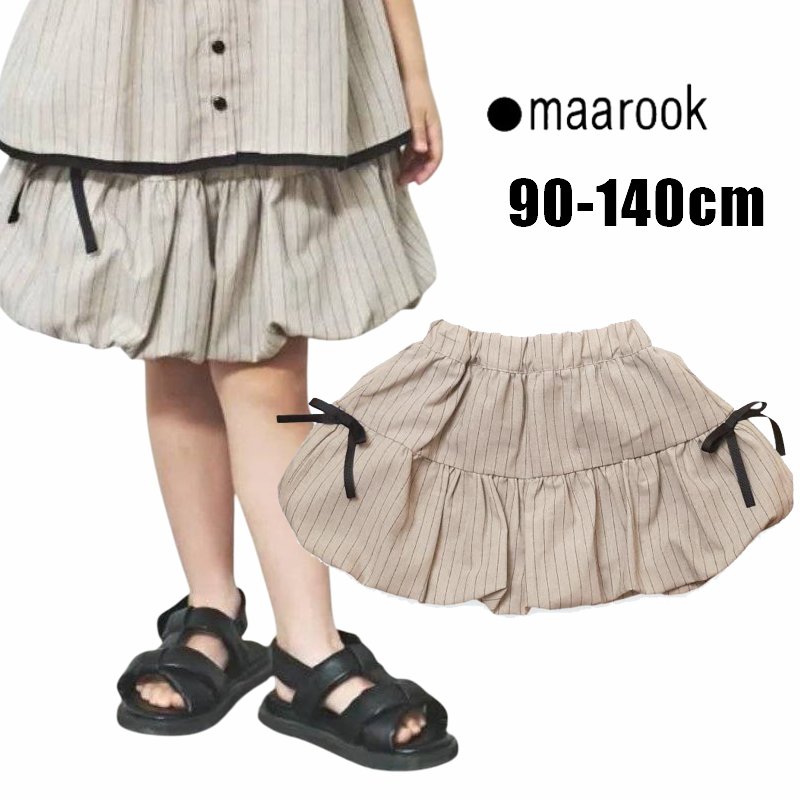 maarook「コットンリネンストライプバルーンスカート」(90-140cm)   【メール便送料無料】の画像