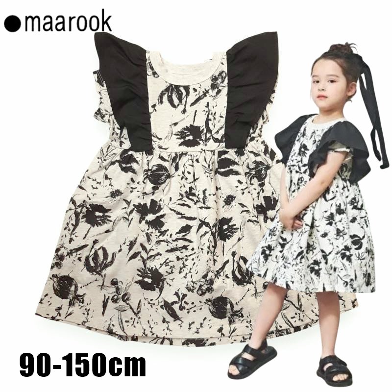 maarook「モノトーンフラワープリント天竺ワンピース」(90-150cm) の画像