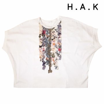 H.A.K 「マーセライズ天竺アーカイブテキスタイルフリルカットソー」 Fの画像