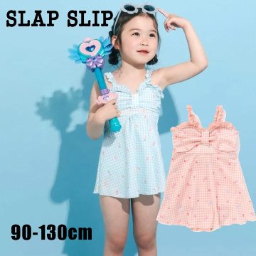 SLAP SLIP「ギンガムチェック総柄 ワンピース型 スイムウェア」 (90-130cm)の画像