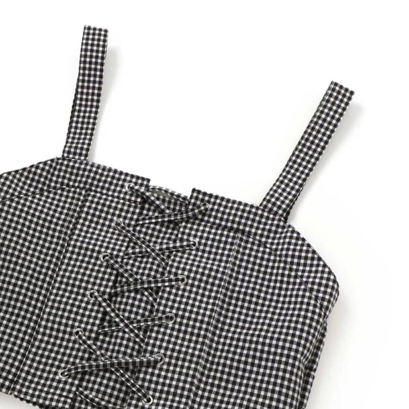 ZIDDY「リブTシャツ＋ギンガムビスチェ＆スカート 3点セット」 (140-160cm)の画像