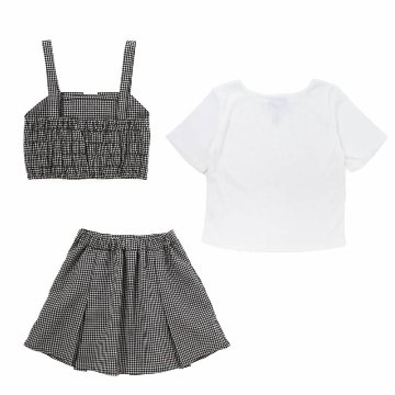 ZIDDY「リブTシャツ＋ギンガムビスチェ＆スカート 3点セット」 (140-160cm)の画像