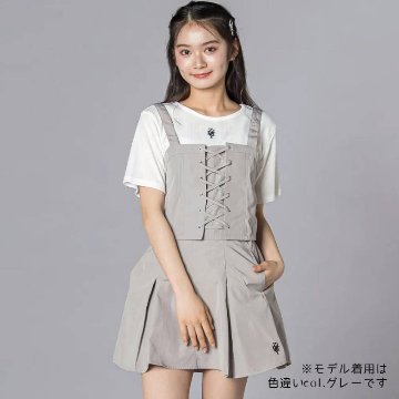ZIDDY「リブTシャツ＋ギンガムビスチェ＆スカート 3点セット」 (140-160cm)の画像