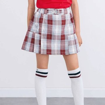 nexchic (ネクシック) 「エンブレム刺繍入りチェック柄プリーツスカパン」(120-150cm) の画像