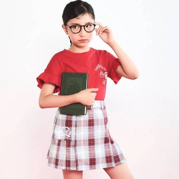 nexchic (ネクシック) 「エンブレム刺繍入りチェック柄プリーツスカパン」(120-150cm) の画像