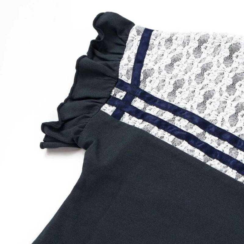 nexchic (ネクシック) 「セーラーカラー風レース切り替えTシャツ」(130-150cm)　メール便送料198円対応の画像