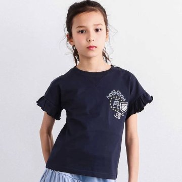 nexchic (ネクシック) 「セーラーカラー風レース切り替えTシャツ」(130-150cm)　メール便送料198円対応の画像
