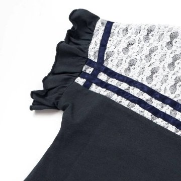 nexchic (ネクシック) 「セーラーカラー風レース切り替えTシャツ」(130-150cm)　メール便送料198円対応の画像