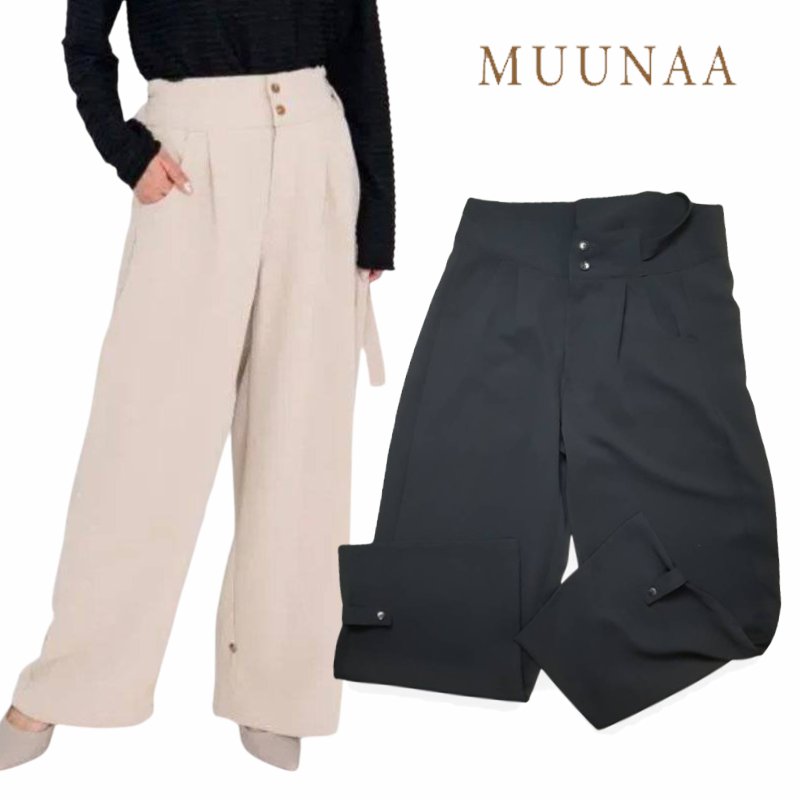 MUUNAA「ポリエステルツイルミドルワイドパンツ」FREE   の画像