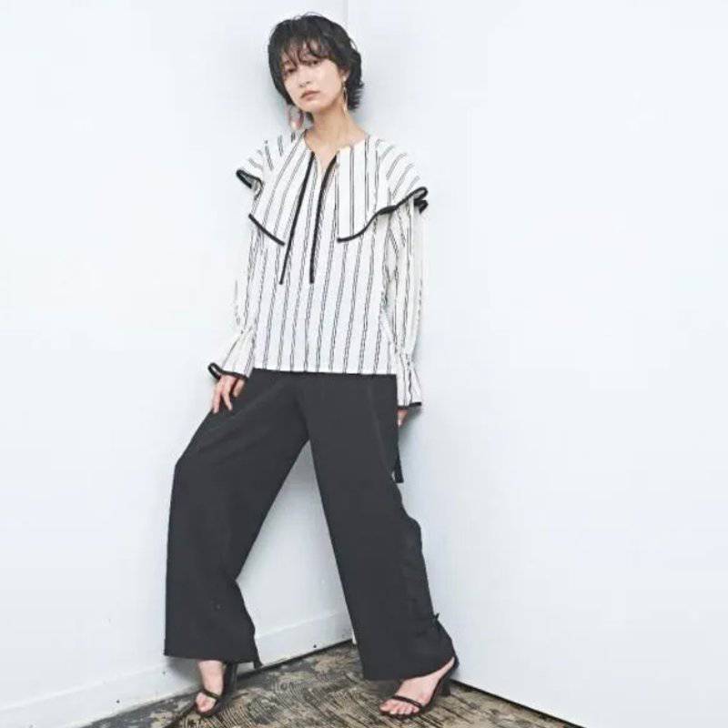 MUUNAA「ポリエステルツイルミドルワイドパンツ」FREE   の画像