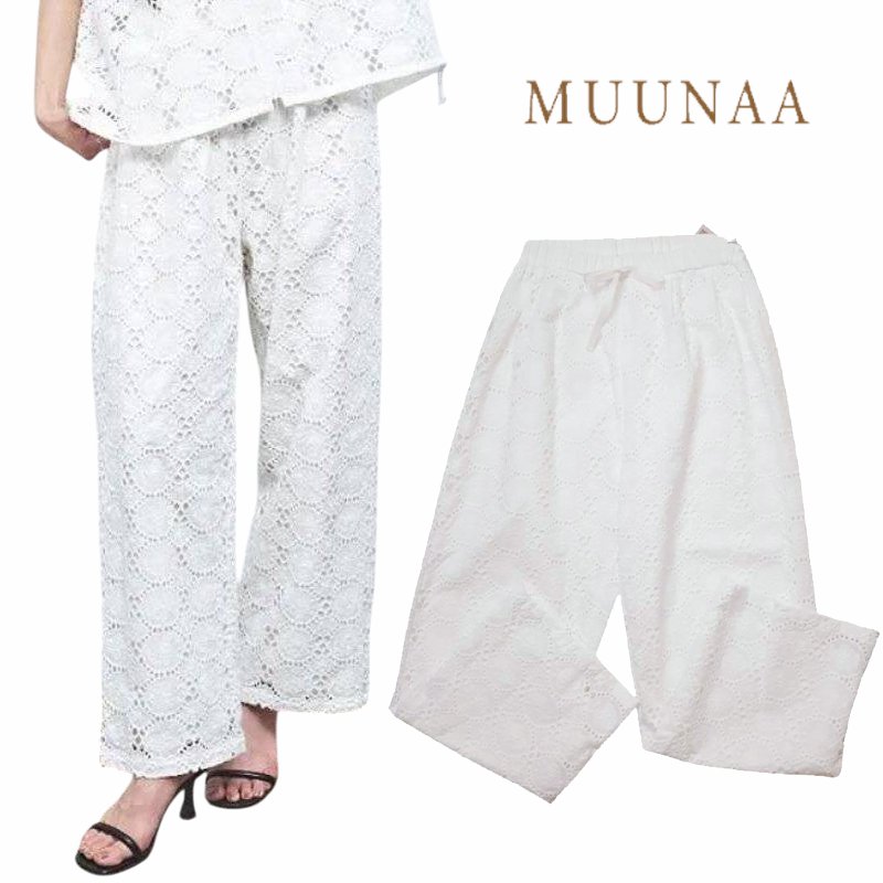 MUUNAA「カットワークレースロングパンツ」FREE   の画像
