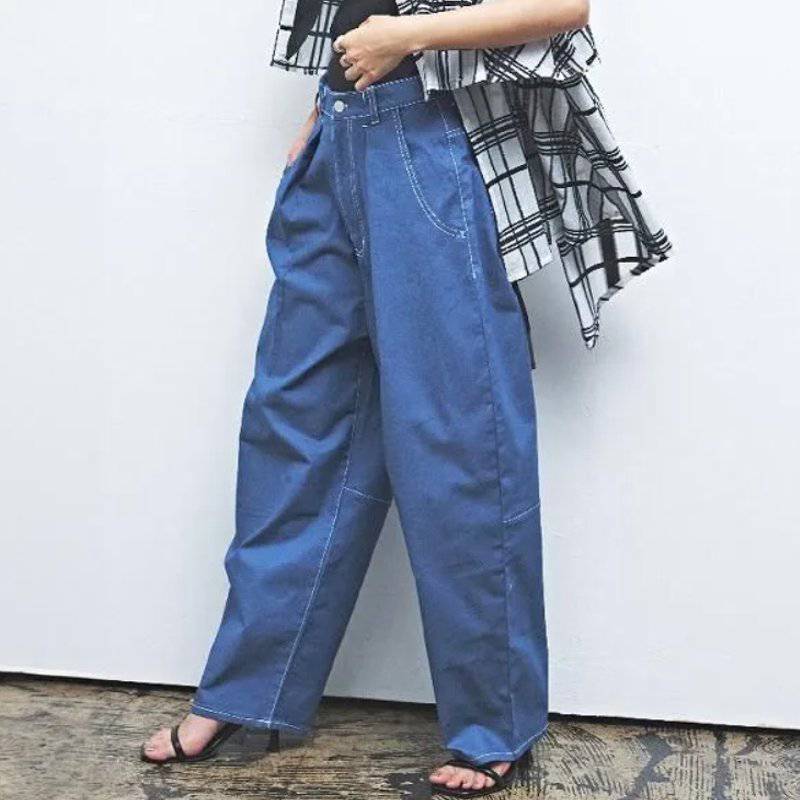 MUUNAA「ストレッチカラーデニムバレルシルエットパンツ」M   の画像