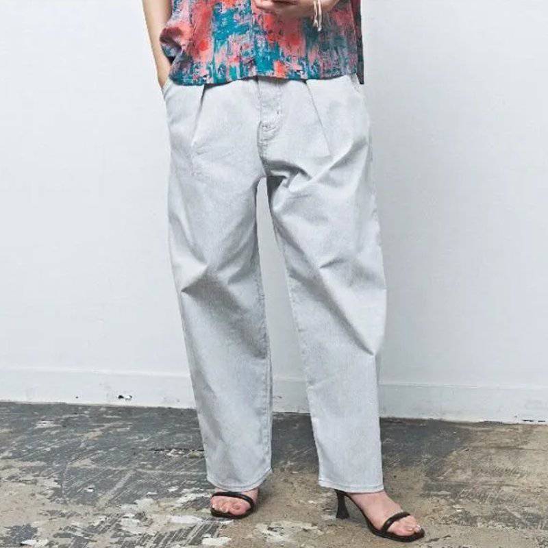 MUUNAA「ストレッチカラーデニムバレルシルエットパンツ」M   の画像
