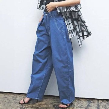 MUUNAA「ストレッチカラーデニムバレルシルエットパンツ」M   の画像