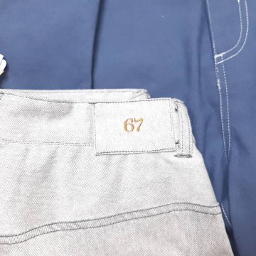 MUUNAA「ストレッチカラーデニムバレルシルエットパンツ」M   の画像