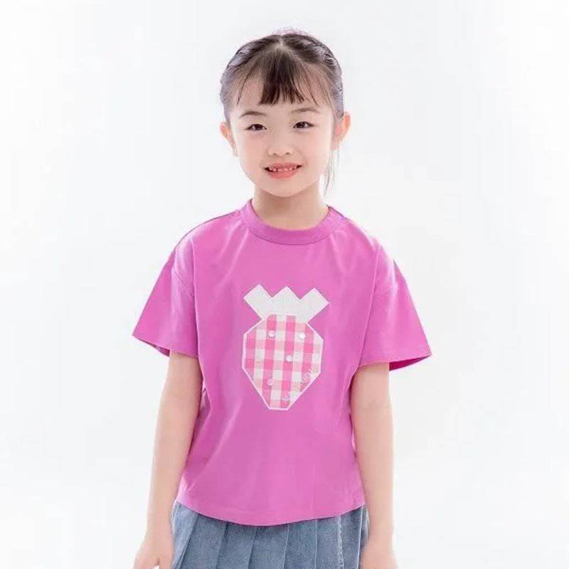 maarook「ギンガムイチゴパッチワークTシャツ」(90-130cm)   【メール便送料無料】の画像