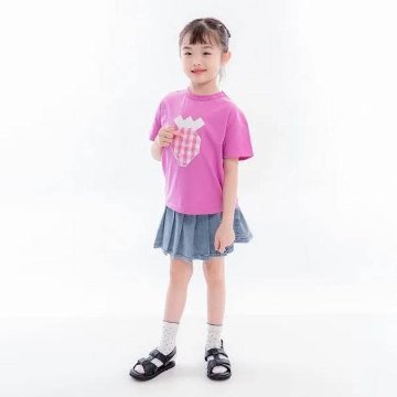 maarook「ギンガムイチゴパッチワークTシャツ」(90-130cm)   【メール便送料無料】の画像