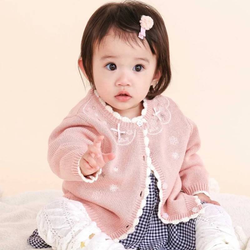 SLAP SLIP baby (スラップスリップ) 「 フラワー刺繍コットンニットカーディガン」(70-80cm)  メール便対応可の画像