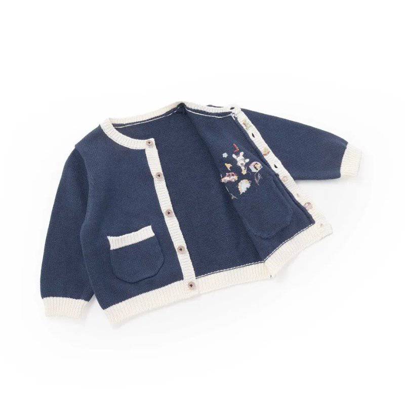 SLAP SLIP baby (スラップスリップ) 「 おもちゃ刺繍コットンニットカーディガン」(70-80cm)  メール便対応可の画像