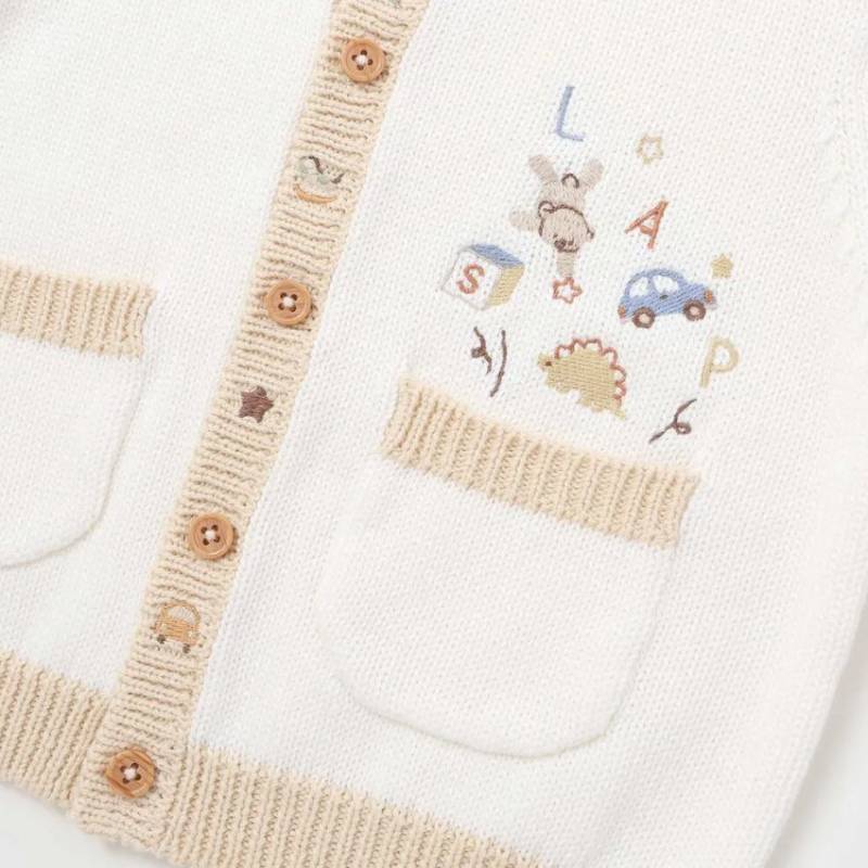 SLAP SLIP baby (スラップスリップ) 「 おもちゃ刺繍コットンニットカーディガン」(70-80cm)  メール便対応可の画像