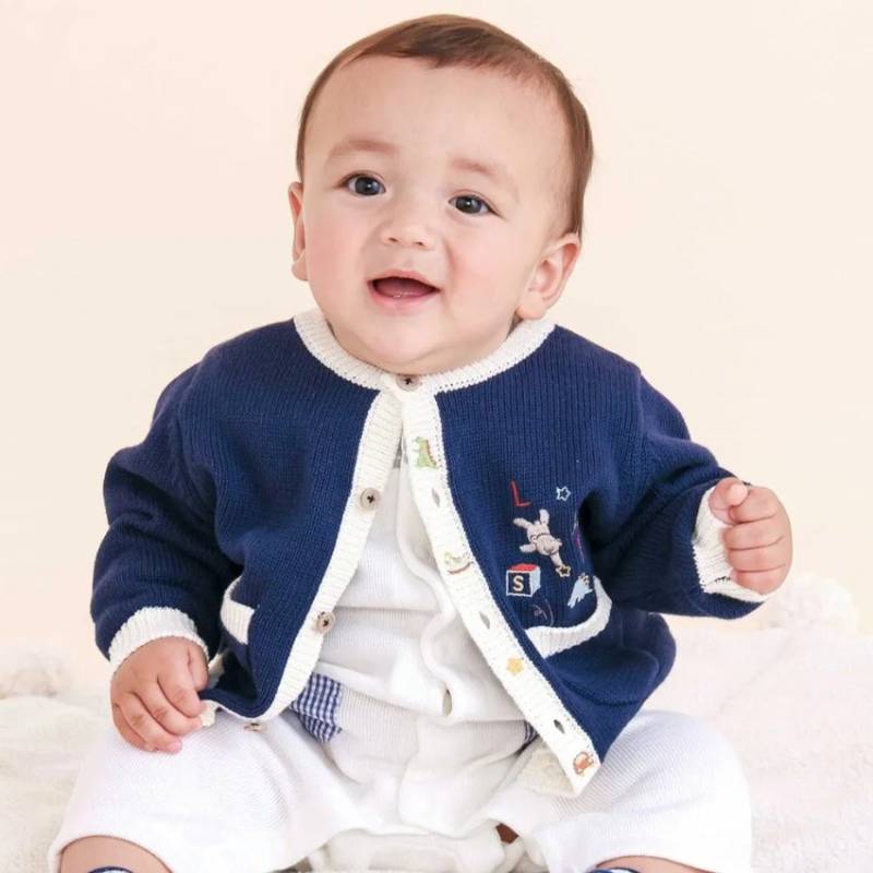 SLAP SLIP baby (スラップスリップ) 「 おもちゃ刺繍コットンニットカーディガン」(70-80cm)  メール便対応可の画像