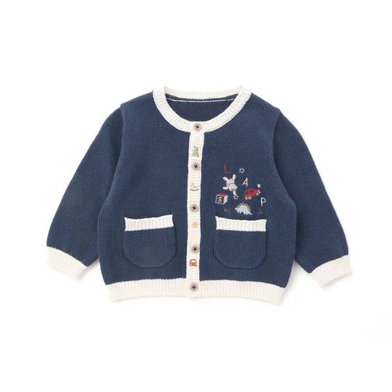SLAP SLIP baby (スラップスリップ) 「 おもちゃ刺繍コットンニットカーディガン」(70-80cm)  メール便対応可の画像