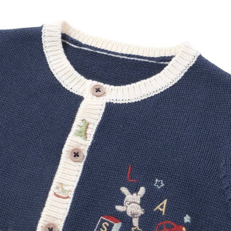SLAP SLIP baby (スラップスリップ) 「 おもちゃ刺繍コットンニットカーディガン」(70-80cm)  メール便対応可の画像