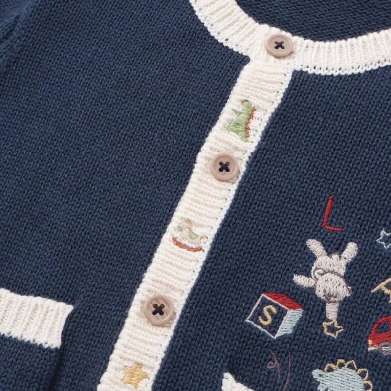 SLAP SLIP baby (スラップスリップ) 「 おもちゃ刺繍コットンニットカーディガン」(70-80cm)  メール便対応可の画像
