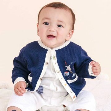 SLAP SLIP baby (スラップスリップ) 「 おもちゃ刺繍コットンニットカーディガン」(70-80cm)  メール便対応可の画像