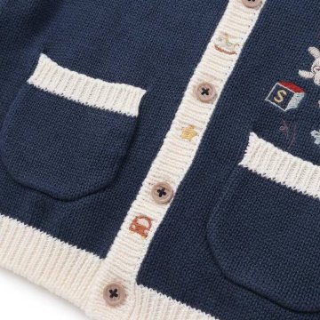 SLAP SLIP baby (スラップスリップ) 「 おもちゃ刺繍コットンニットカーディガン」(70-80cm)  メール便対応可の画像