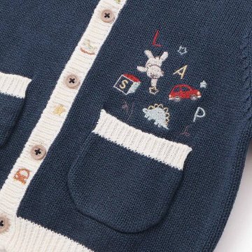 SLAP SLIP baby (スラップスリップ) 「 おもちゃ刺繍コットンニットカーディガン」(70-80cm)  メール便対応可の画像