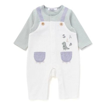 SLAP SLIP baby (スラップスリップ) 「 恐竜サロペット重ね着風ボーダーカバーオール」(70-80cm)  メール便対応可の画像