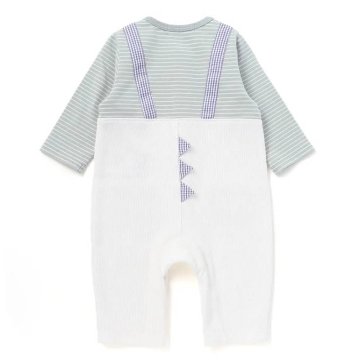 SLAP SLIP baby (スラップスリップ) 「 恐竜サロペット重ね着風ボーダーカバーオール」(70-80cm)  メール便対応可の画像