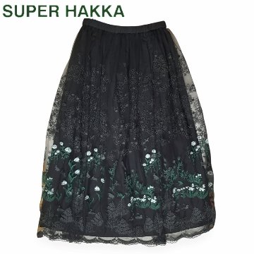 SUPER HAKKA「花舞う森辺刺繍チュールレース×コットンタイプライターギャザースカート」 Fの画像