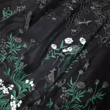 SUPER HAKKA「花舞う森辺刺繍チュールレース×コットンタイプライターギャザースカート」 Fの画像