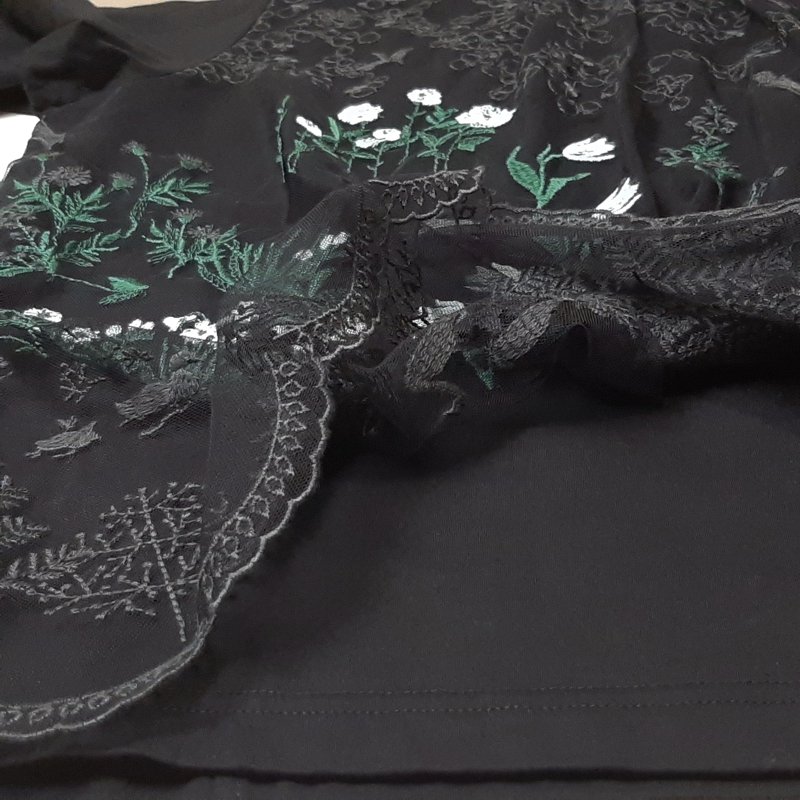 SUPER HAKKA「花舞う森辺刺繍チュールレース×天竺×コットンタイプライターブラウス」 Fの画像