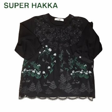 SUPER HAKKA「花舞う森辺刺繍チュールレース×天竺×コットンタイプライターブラウス」 Fの画像