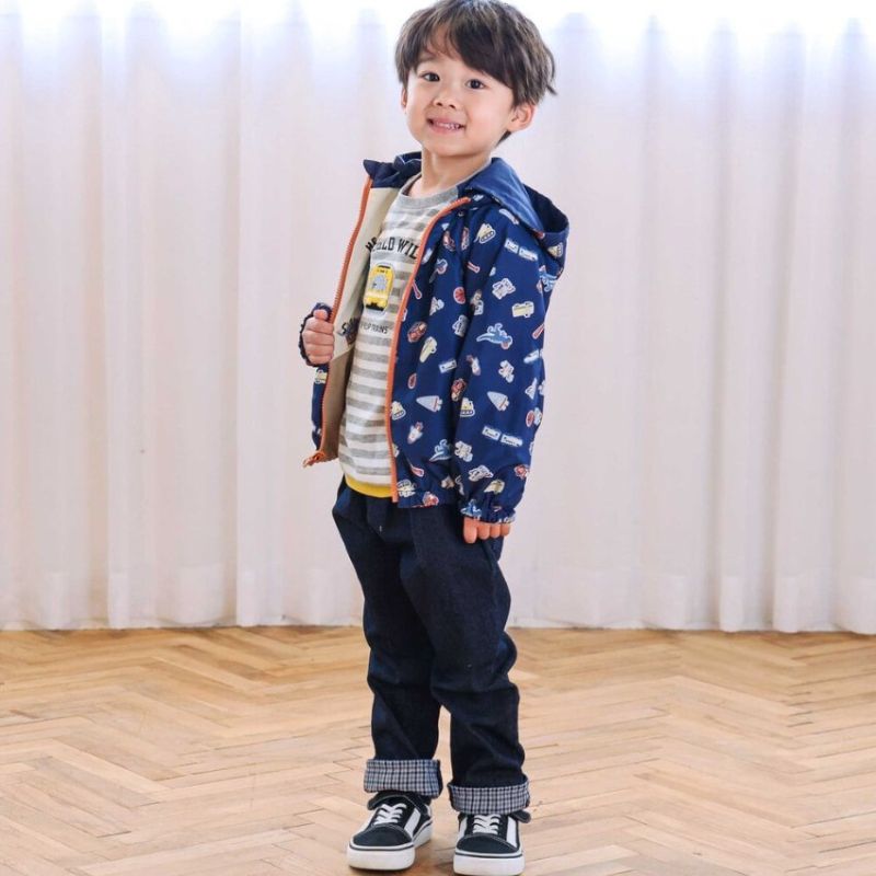 SLAP SLIP(スラップスリップ) 「フード付き恐竜＆乗り物刺繍タフタリバーシブルラグランジャケットboys」(80-130cm) の画像