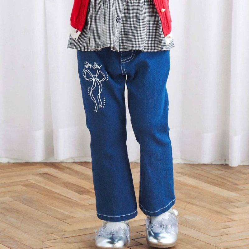 SLAP SLIP(スラップスリップ) 「リボン刺繍＆バックリボンストレッチデニムパンツ」(100-130cm) 【メール便送料198円対応】の画像