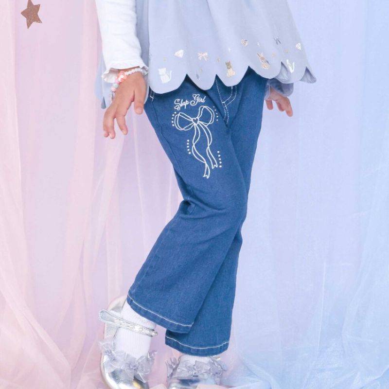 SLAP SLIP(スラップスリップ) 「リボン刺繍＆バックリボンストレッチデニムパンツ」(100-130cm) 【メール便送料198円対応】の画像