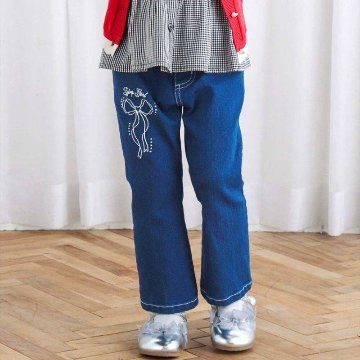 SLAP SLIP(スラップスリップ) 「リボン刺繍＆バックリボンストレッチデニムパンツ」(100-130cm) 【メール便送料198円対応】の画像