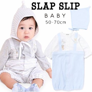 SLAP SLIP baby (スラップスリップ) 「 セットアップ風切り替え２WAYロンパース＋帽子セット」(50-70cm)  メール便対応可の画像