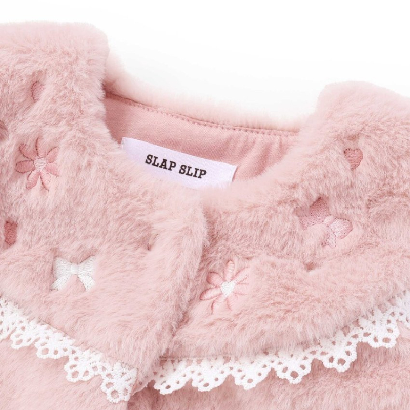 SLAP SLIP baby (スラップスリップ) 「 リボン＆フラワー刺繍ファーベスト」(70-80cm)  メール便対応可の画像