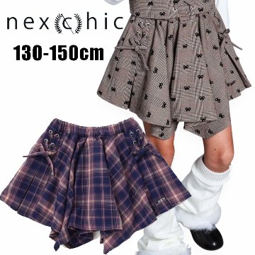nexchic (ネクシック) 「チェック柄サイドレースアップギャザースカパン」(130-150cm) の画像